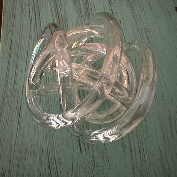 Clear Iridescent Glass Knot Infinity Circle Sculpture By Nouveau Art Glass - Picture 2 of 4